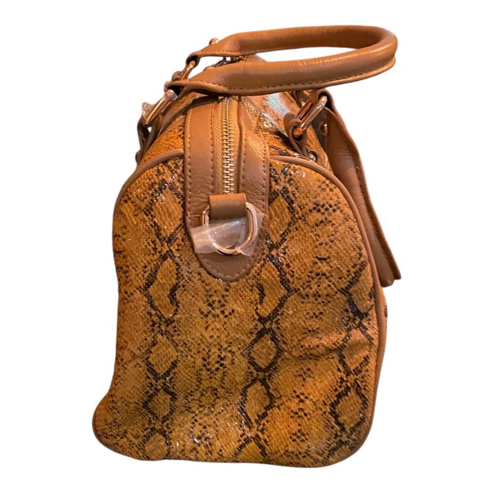 Terzetto Leather Satchel Bag Purse Brown Embossed Snakeskin Animal Print NWT - Picture 4 of 11
